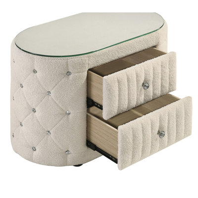 Santiago Ivory 2-Drawer Upholstered Nightstand Bedside Table