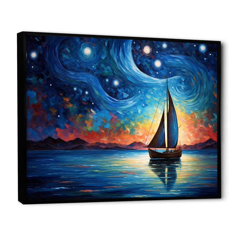 Voilier Sailors, sérénade sur toile, H 30 po x l 40 po x P 1,5 po, Cadre flottant noir