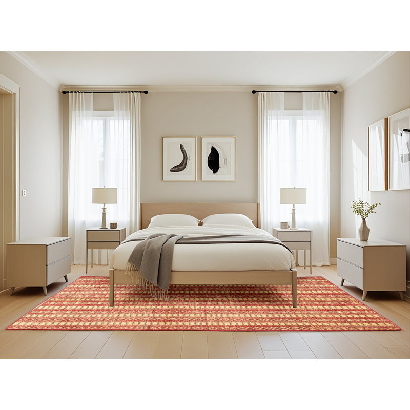 Tapis de zone orange contemporaine, Rectangle 5 pi x 8 pi