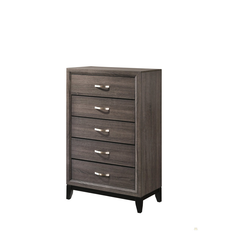 Commode haute 5 tiroirs 1pc, Gris