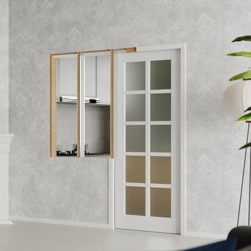 Porte coulissante à gousset - Porte intérieure en panneau de fibres à densité moyenne avec verre givré 10 Lite pour la maison et le bureau