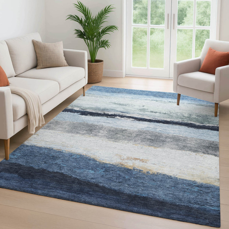 Premium Machine Washable Mayfield Striped Rug, Blue, 10' x 14'