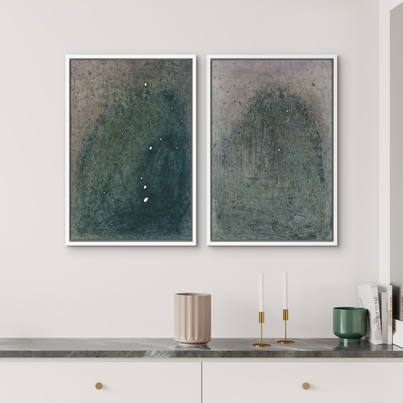 Art mural abstrait, ensemble de 2 reproductions d'art encadrées sur toile, H 24 po x l 32 po, Blanc