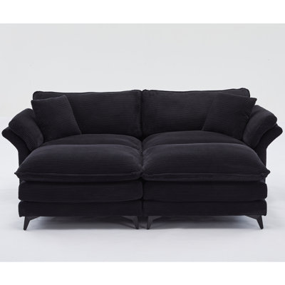 85.8" Oversized Corduroy Loveseat Sofa with Two Ottomans & Pillows