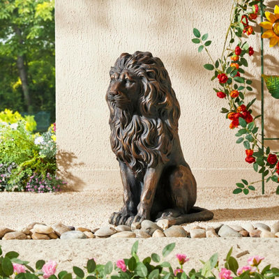 Statue de lion en résine 20,47 pouces, sculpture animalière résistante aux intempéries, ornement de décoration de jardin intérieur / extérieur