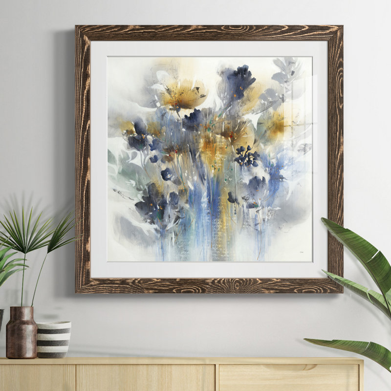 Indigo Botanical - reproduction de photo encadrée sur papier, Papier noyer, H 27,5 po x l 27,5 po x P 1,5 po