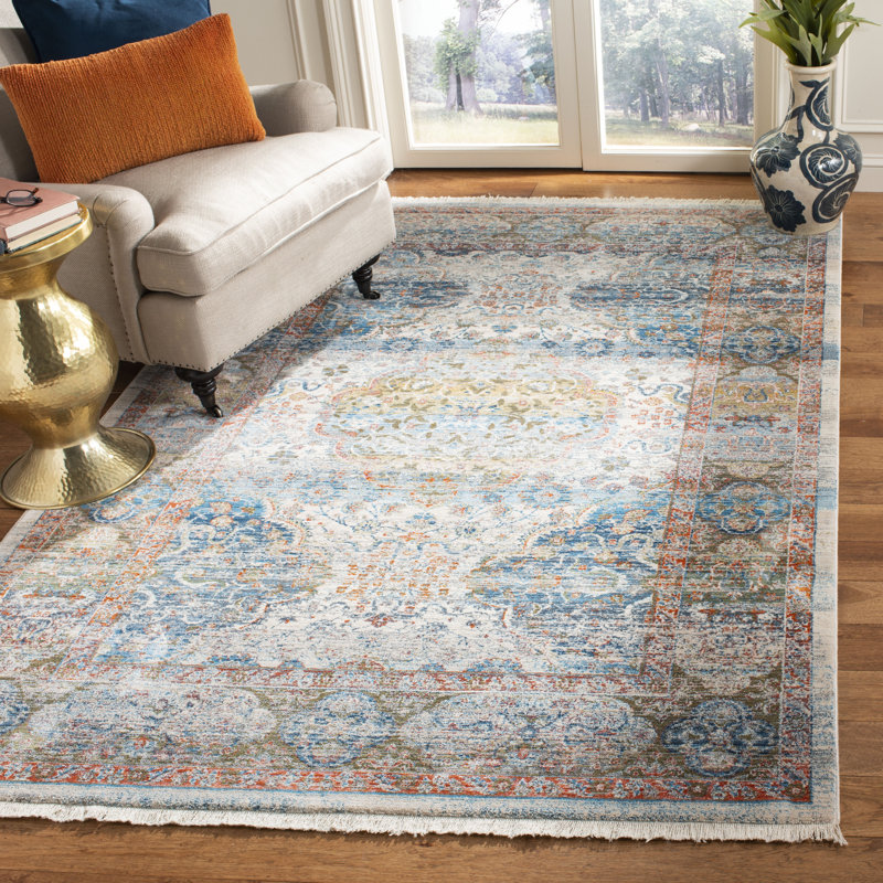 Tapis beige / bleu Presswood, Rectangle 6 pi x 9 pi
