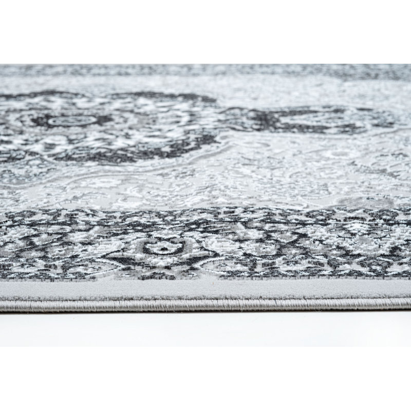 Rectangle Floral Flatweave Berber Indoor / Outdoor Area Rug, GREY, 80 X 300 CM