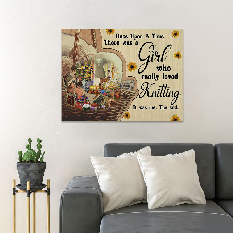 A Girl Knitting In Her Room - Once Upon A Time There Was A Girl Who Really Loved Knitting - 1 Piece Rectangle Graphic Art Print On Wrapped Canvas