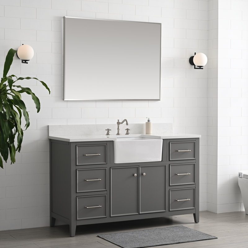 Aisa 54" Single Bathroom Vanity, Gray/Brushed Nickel
