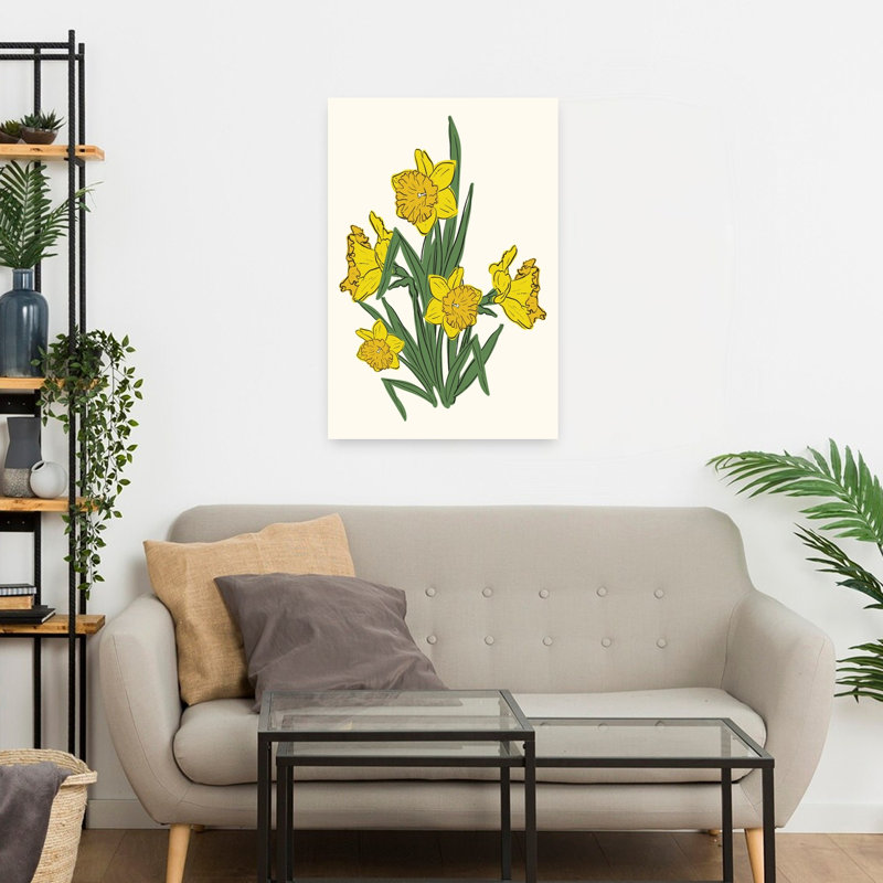 Art floral de jonquilles abstraites, H 24 po x l 16 po