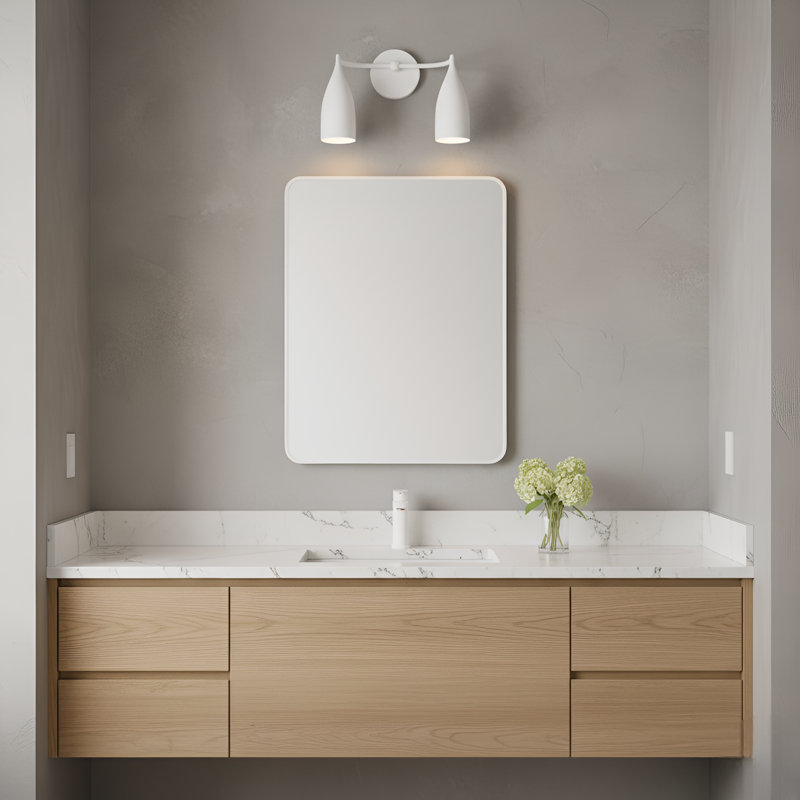 Petit meuble-lavabo Maya de Génération Éclairage , 10.125" H x 14.75" W x 6.5" D, Deux lumières, Blanc mat