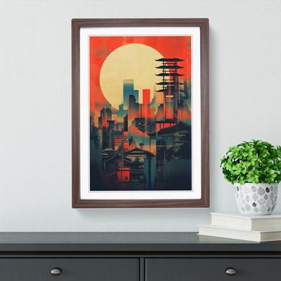 Japanese Sunset Constructivism - Single Picture Frame Print on Wood