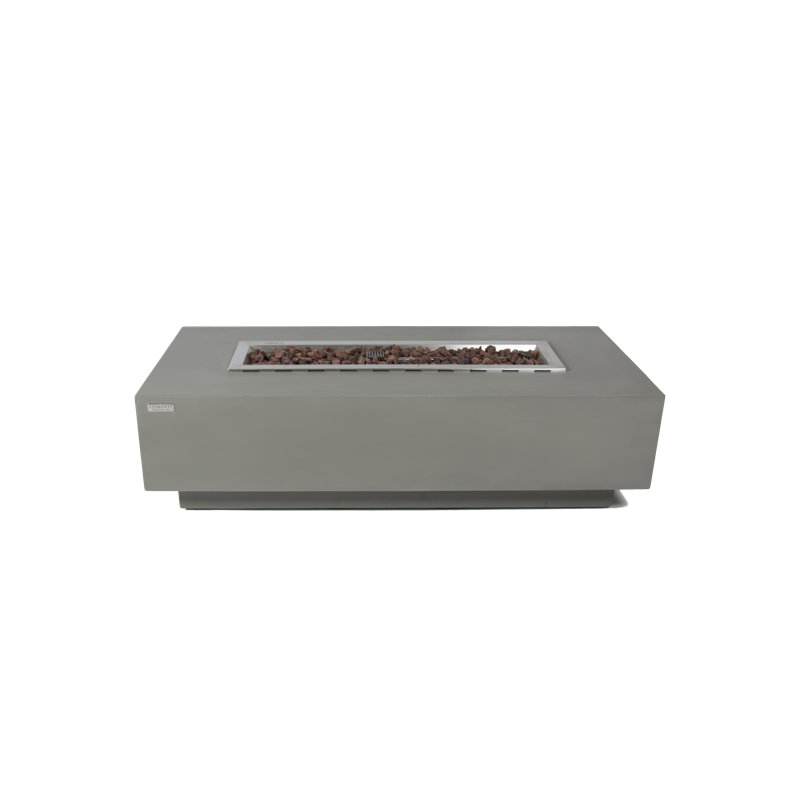 Granville Elementi 60" Rectangular Outdoor Concrete Fire Pit Table with Lava Rocks and Cover, Natural Gas
