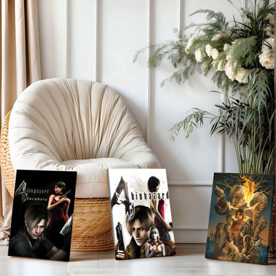 Ensemble de 3 affiches encadrées Resident Evil 4, affiche classique du jeu vidéo, impression haute définition, décoration murale idéale pour le salon, la chambre, la salle de jeux, le bureau ou toute autre pièce. Cadeau parfait pour les fans et les collectionneurs de jeux d'horreur.