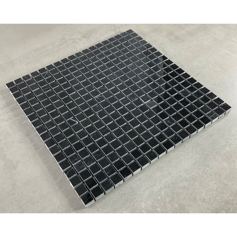 0.625" x 0.625" Absolute Black Marble Grid Mosaic Wall & Floor Tile, Polished Black