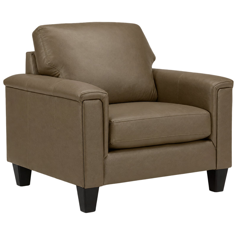 Fauteuil en cuir fleur 37 po Benson, Cuir véritable taupe