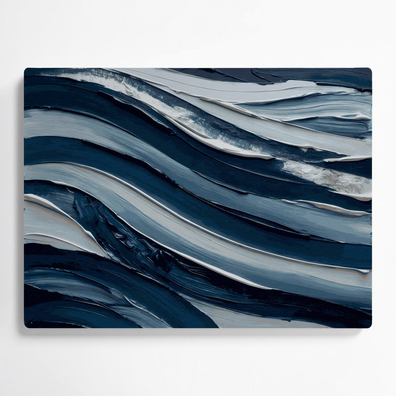 Art mural horizontal à rayures horizontales bleu foncé et gris clair, H 16 po x l 20 po
