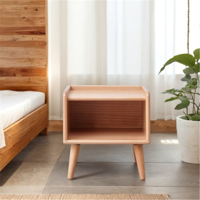 Exquisite Solid Beech Nightstand with Multiple Features for Bedroom