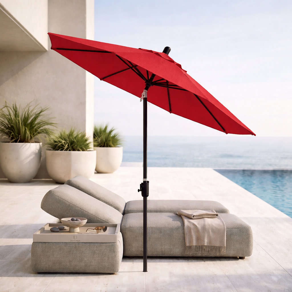 Natalie 8.7' Sunbrella® Market Umbrella, Black Sapphire, Canvas Jockey Red Sunbrella® Canvas