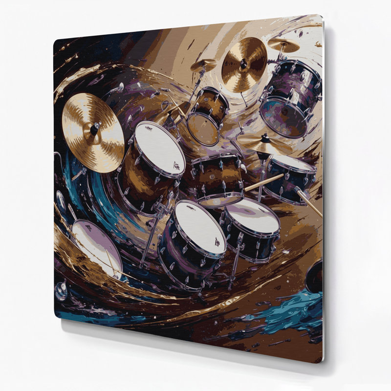 «Music Drums», art mural en métal noir, H 12 po x l 12 po