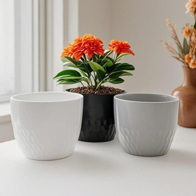 6in Assorted Modern Textured Indoor/Outdoor Planter - 3pc Set