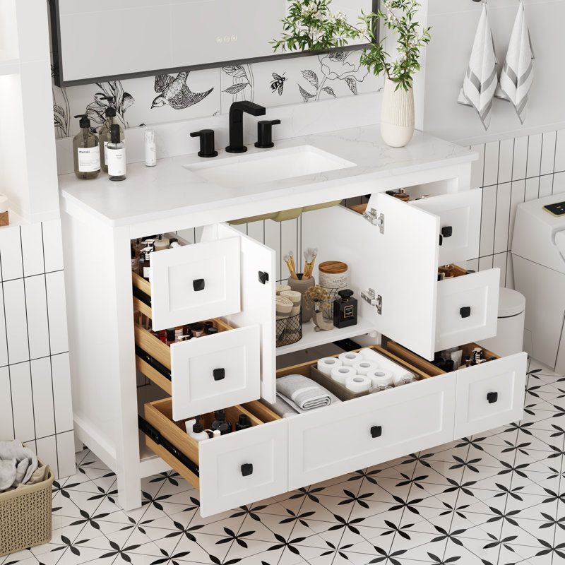 Modern 48" Bathroom Vanity With Quartz Stone Countertop,ceramic Sink, 48"