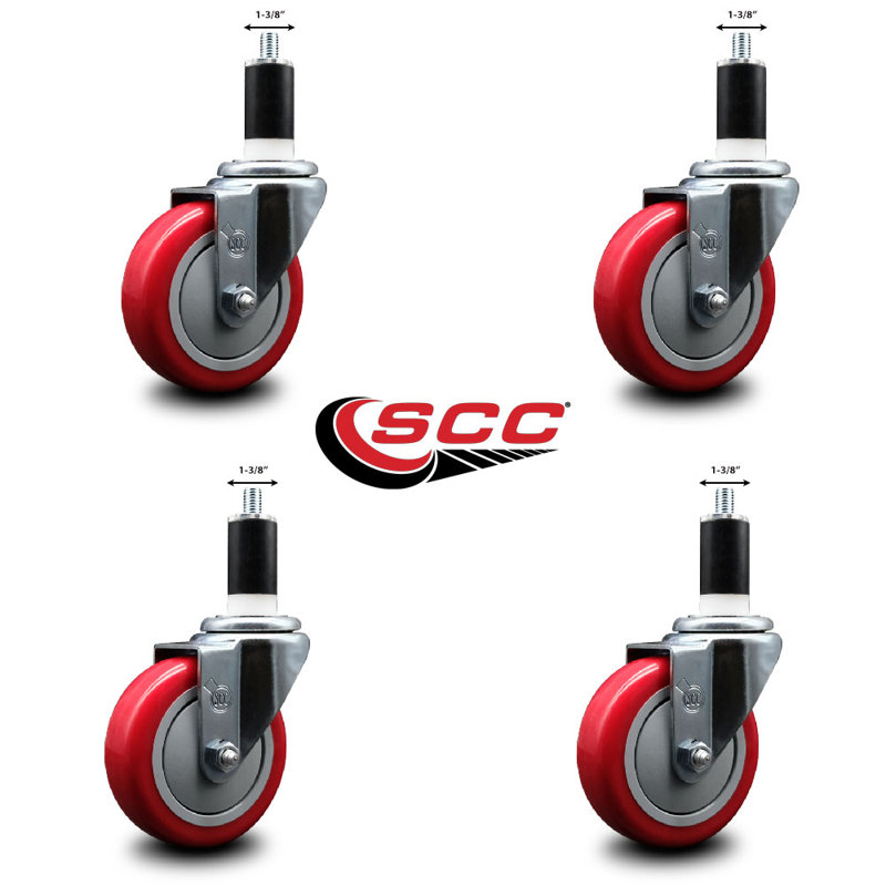 Ensemble de roulettes extensibles pivotantes Poly Poly SCC NB 4 po x 1-3 / 8 po, Rouge