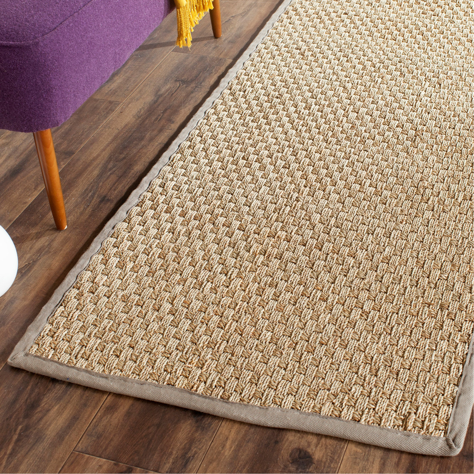 Lasone Natural Gray Seagrass Rug, Runner 2'6" x 12'