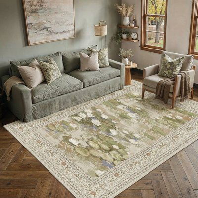 Aura Waterlily Art Machine Washable Area Rug