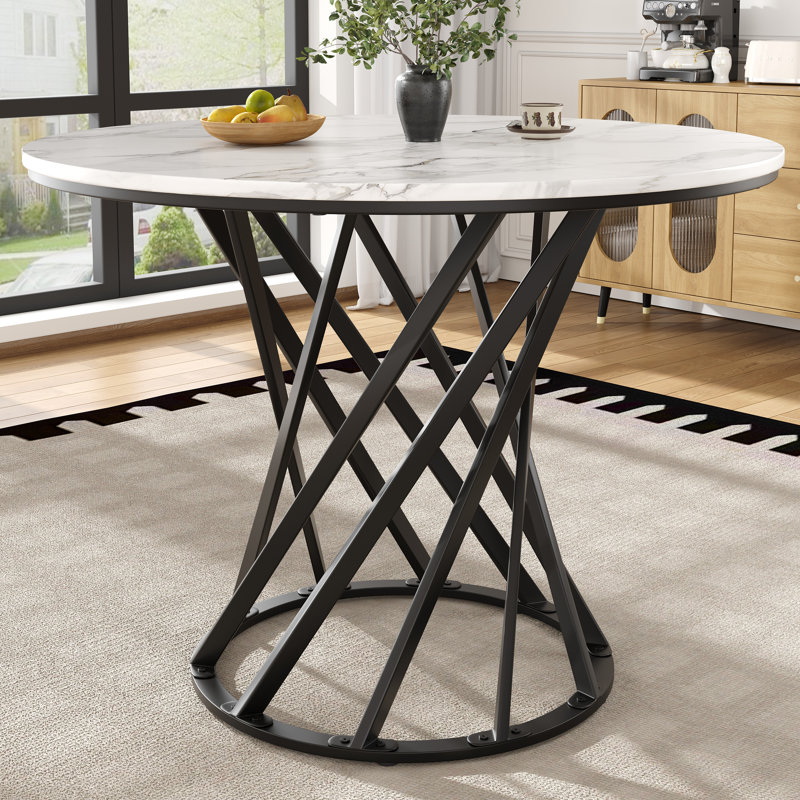 Round Metal Base Dining Table, Black