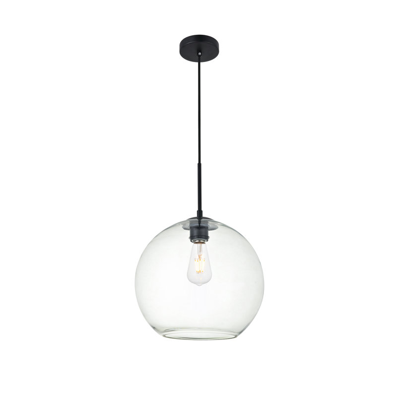 Luminaire suspendu sphérique simple à 1 lumière Snead, Noir, Transparent, H 72 po x l 11,8 po x P 11,8 po