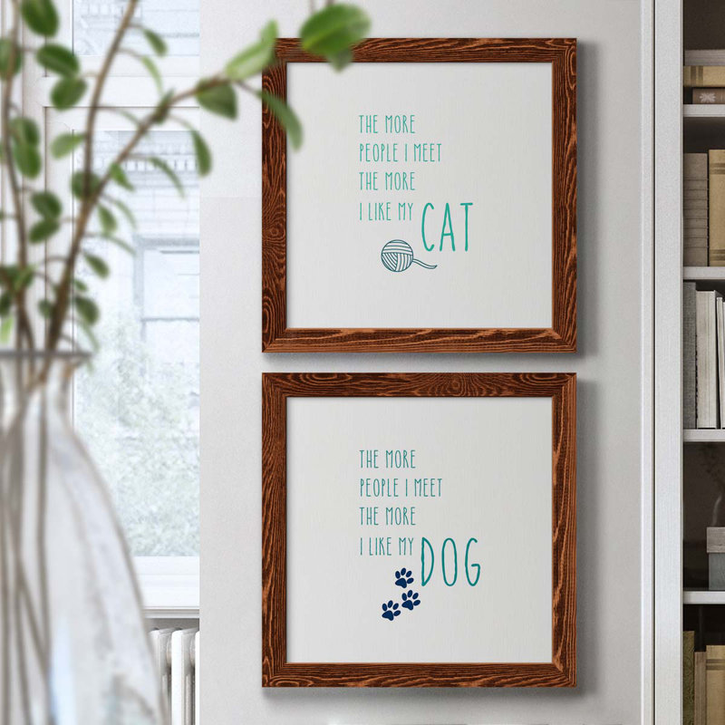 Ensemble d'art textuel sur toile The More I Like My Cat - 2 pièces, H 20 po x l 40 po x P 1,5 po, Cadre en érable