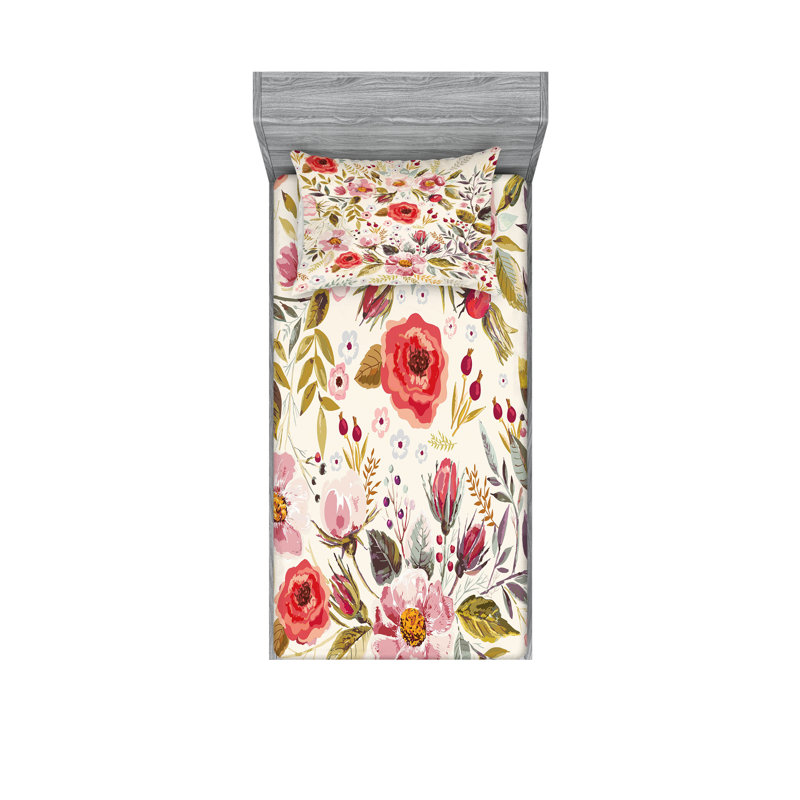 Multicolore ensemble de draps et taies décoratives à motif floral Ambesonne