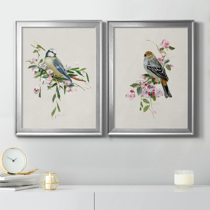 «Spring Song Blue Bird», ensemble de 2 reproductions sur toiles encadrées, Argent, H 18,5 po x l 49 po x P 1,5 po