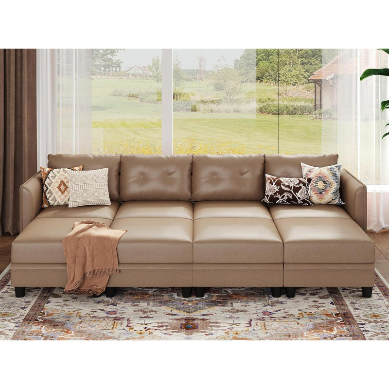 Zendajas 8 - Piece Upholstered Modular Sectional Sofa with Storage Ottoman, Brown Polyester Blend
