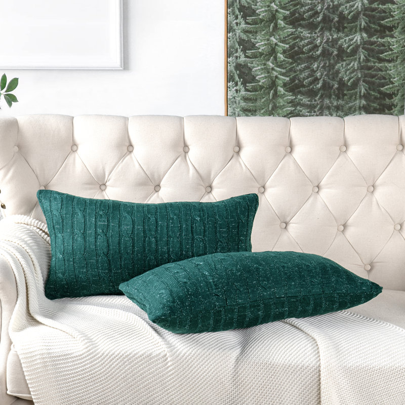 Cable Reversible Pillow Cover, Deep Teal