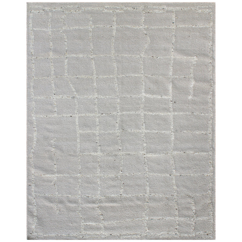 Wool Geometric Area Rug in Gray/White, Rectangle 10' x 14'