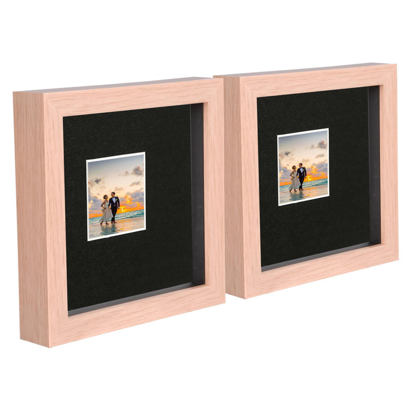 Shadow Box Picture Frame - Set of 2 with Mat,  Light Brown/Black