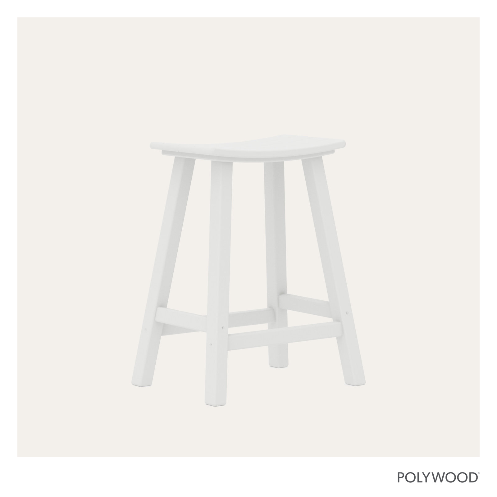 POLYWOOD Traditional Garden Patio Bar Stool, White, 24.75" H