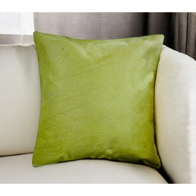 Coussin 18 "en cuir de vache vert lime