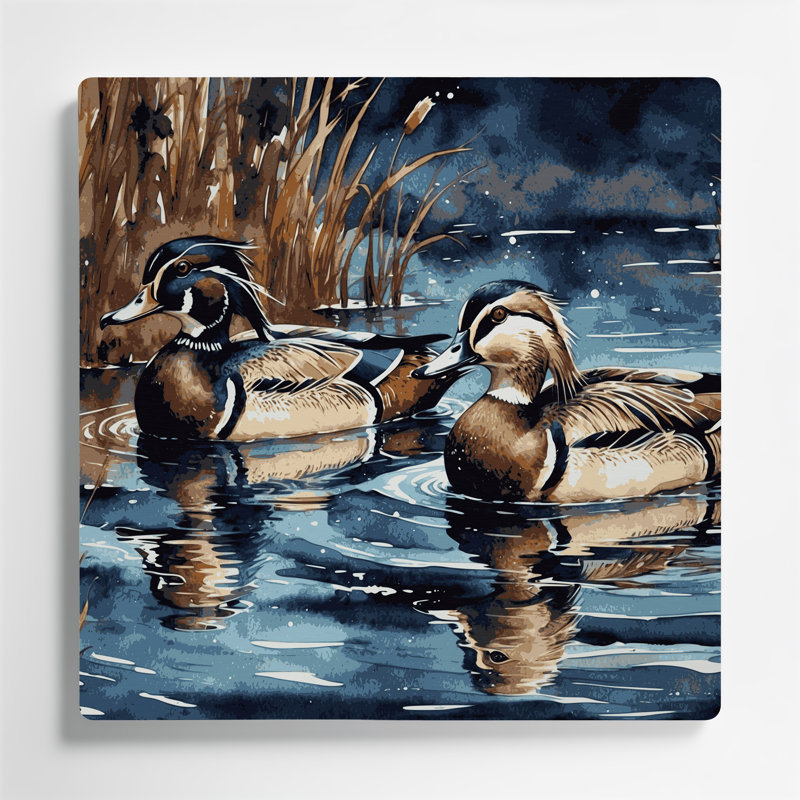 «Birds Wood Duck», art mural en métal mauve, H 12 po x l 12 po