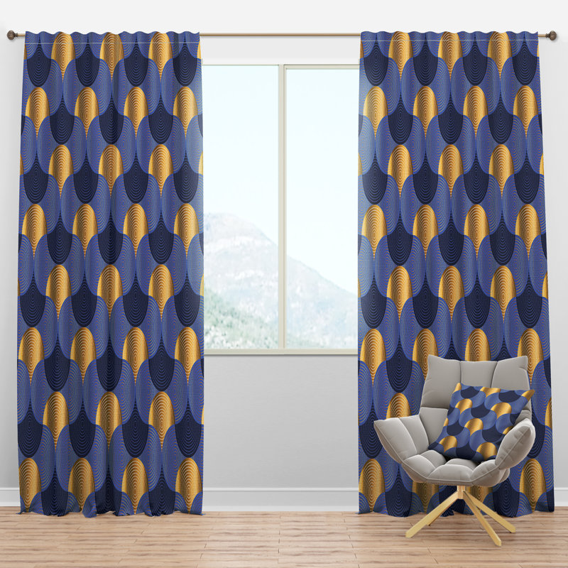 Panneau de rideau simple semi-diaphane avec passe-tringle Mid-Century Luxury Waves II, l 52 po x L 95 po, Bleu foncé