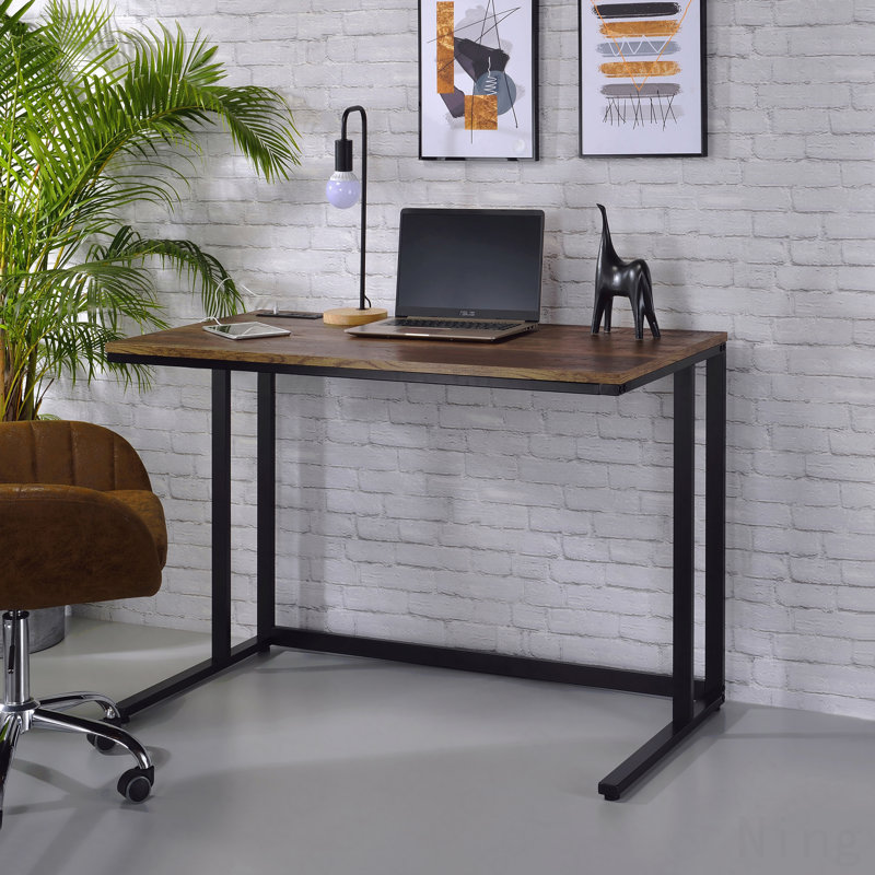 Walnut & Black Finish Writing Desk W/Usb, Black