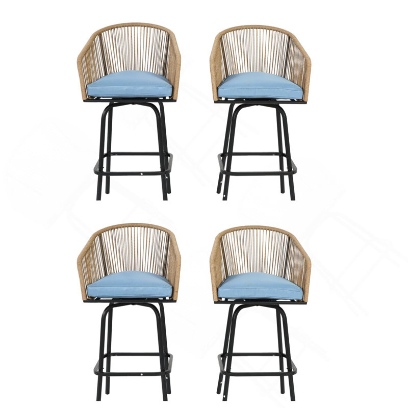 Tabourets de bar d'extérieur, tabourets de bar de patio avec accoudoirs, chaises de bar en rotin toutes saisons avec dossier, tabourets de bar en osier pour la cour, le jardin, la piscine, le balcon et la terrasse