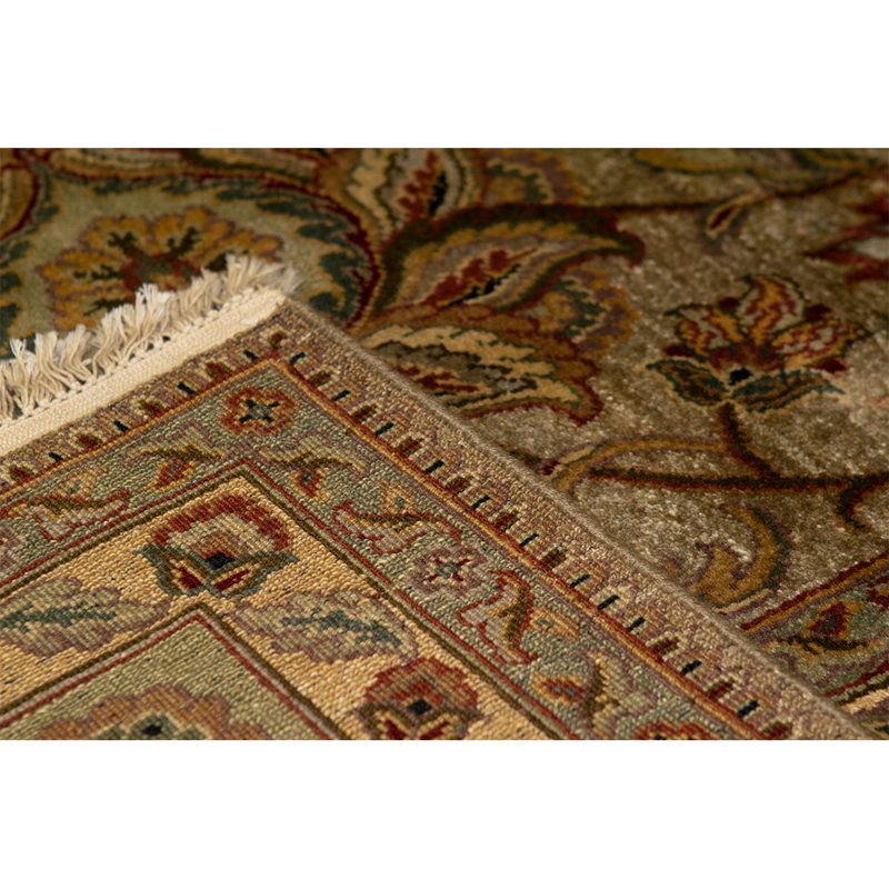 Wool Floral Area Rug in Camel/Green