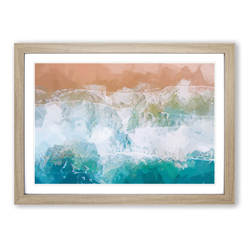 Beach Waves in Australia in Abstract - Picture Frame Graphic Art Print on MDF, 36cm H x 48cm W x 2cm D, Oak Framed