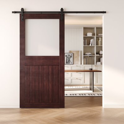 Porte de grange coulissante en bois massif non assemblé 36 x 84 de couleur acajou rouge 36 po x 84 po