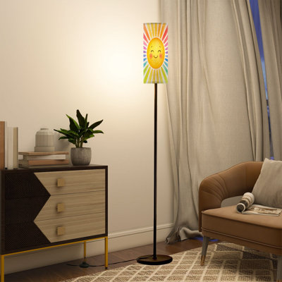 Floor Lamp Smiling Sun Radiating Rainbow Colored Watercolor Style Floor Lamps with Remote LED Lights Adjustable Lamp Shades Tall Standing Lamps for Reading Office Living Room