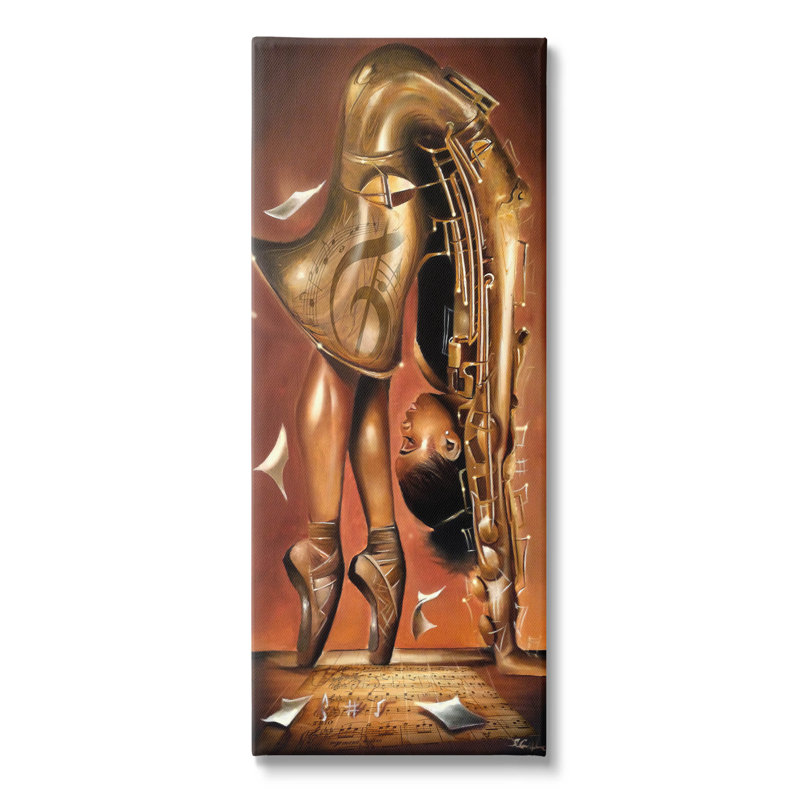 Art mural sur toile surréel de saxophone et de ballerine par Salaam Muhammad, L 17 po x H 40 po